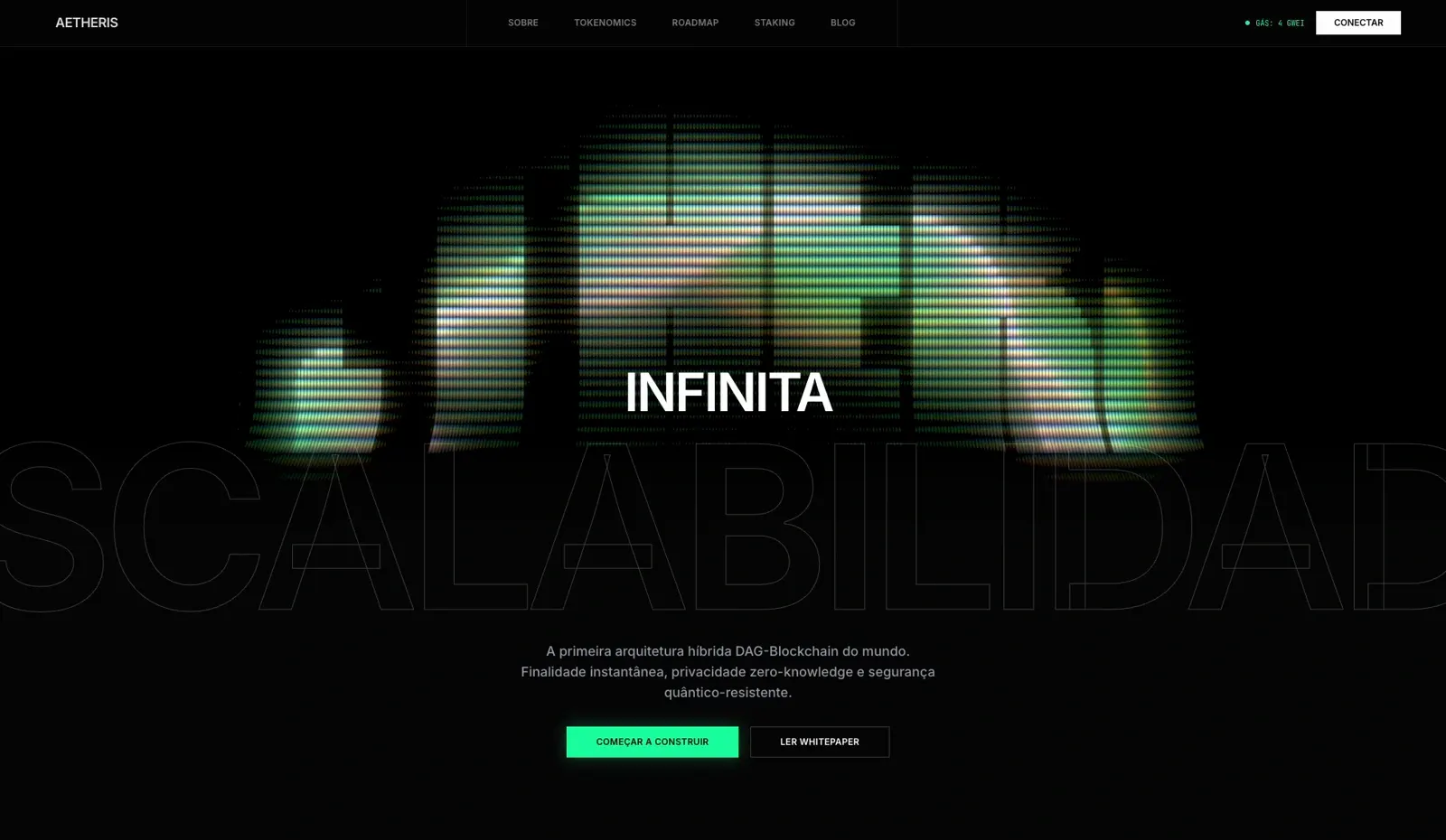 Composição futurista com escultura digital animada e tipografia de grande escala