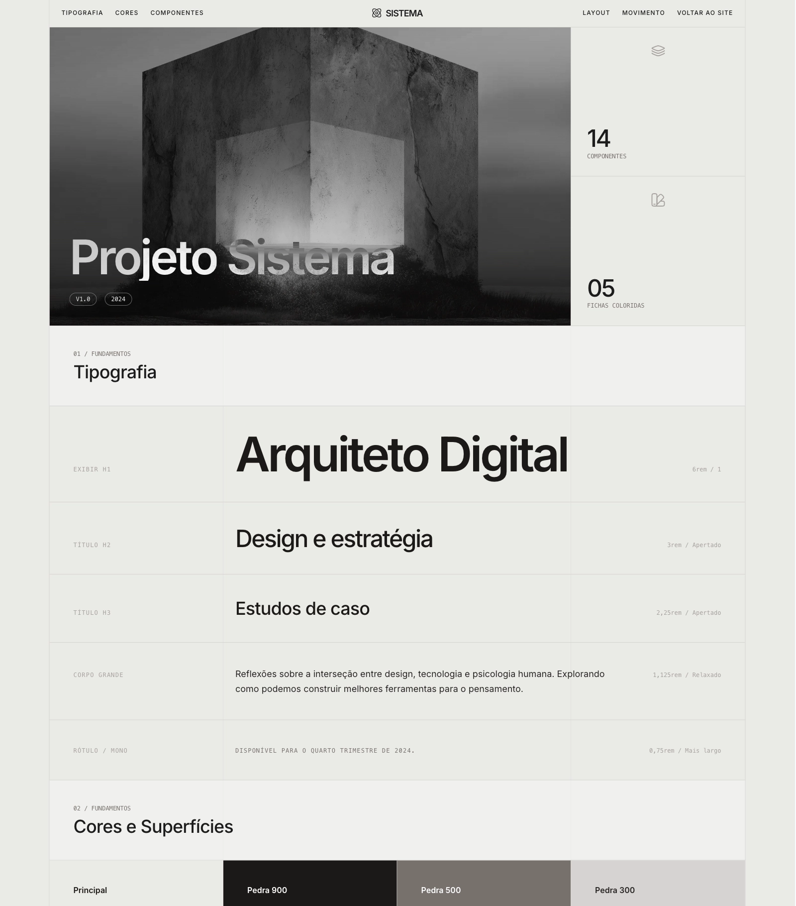 Preview de interface escura com componentes web