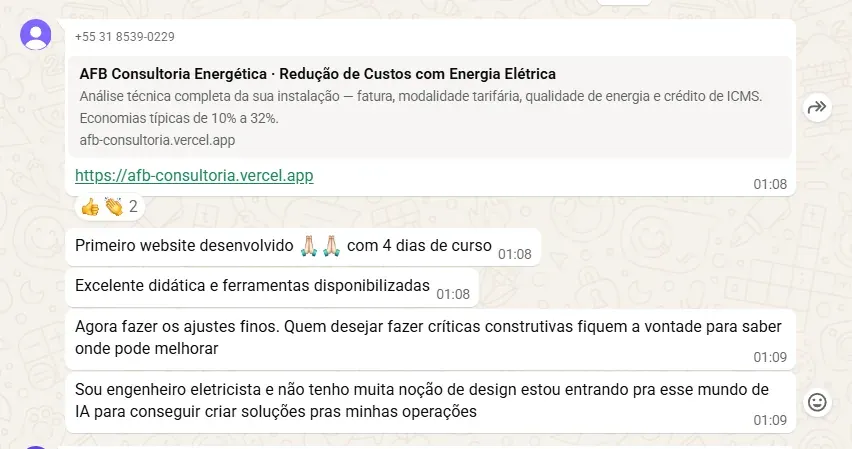 Depoimento de aluno da Formação AI Designer — site1