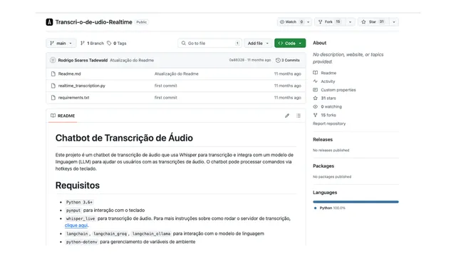Transcrição de áudio em tempo real – 100% local