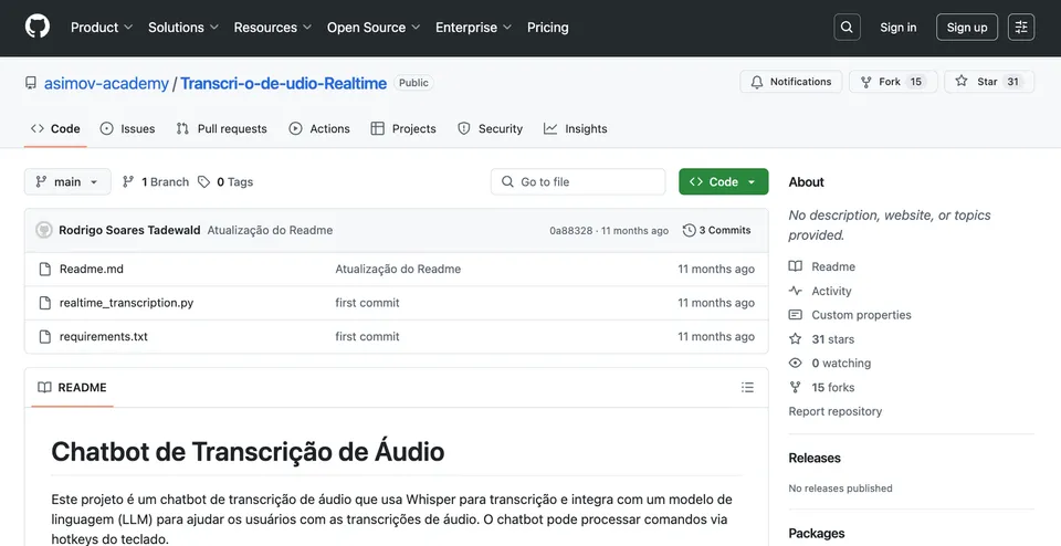 Transcrição de áudio em tempo real – 100% local