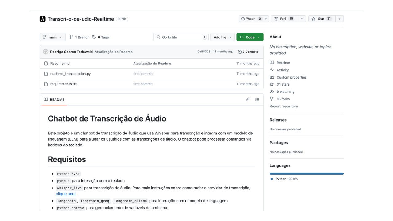 Transcrição de áudio em tempo real – 100% local