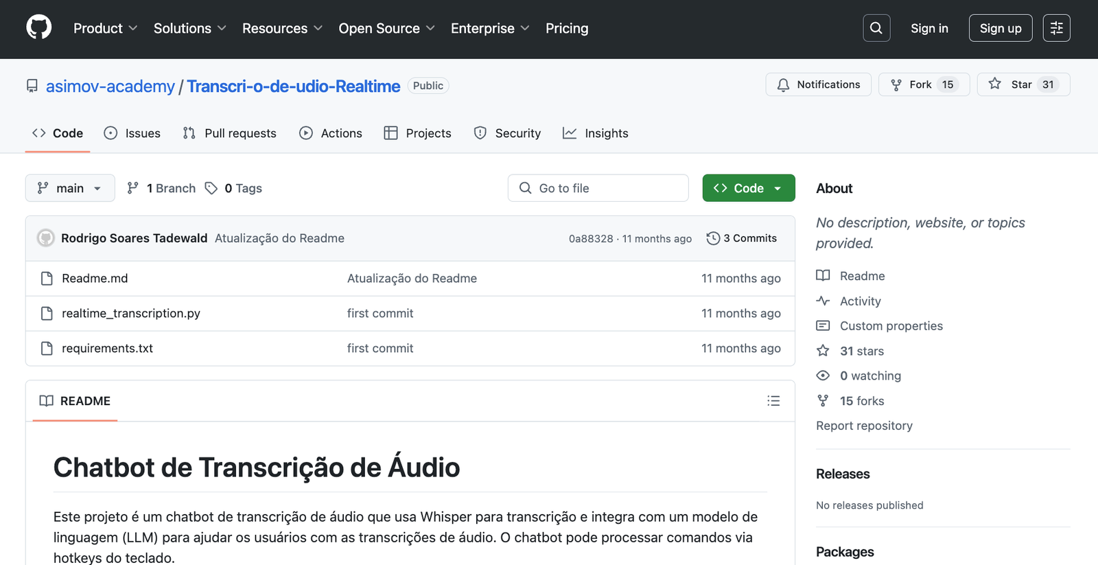 Transcrição de áudio em tempo real – 100% local